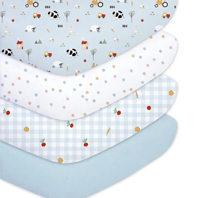 4 Pack Set Fitted Sheets for Standard Crib and Toddler Mattress
