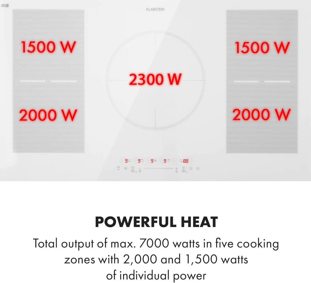 Klarstein Płyta indukcyjna, płyta kuchenna z ceramiki szklanej, 7000 W, płyta indukcyjna z 4 płytami, płyta indukcyjna do zabudowy z ekranem dotykowym i timerem, nowoczesne płyty grzewcze z