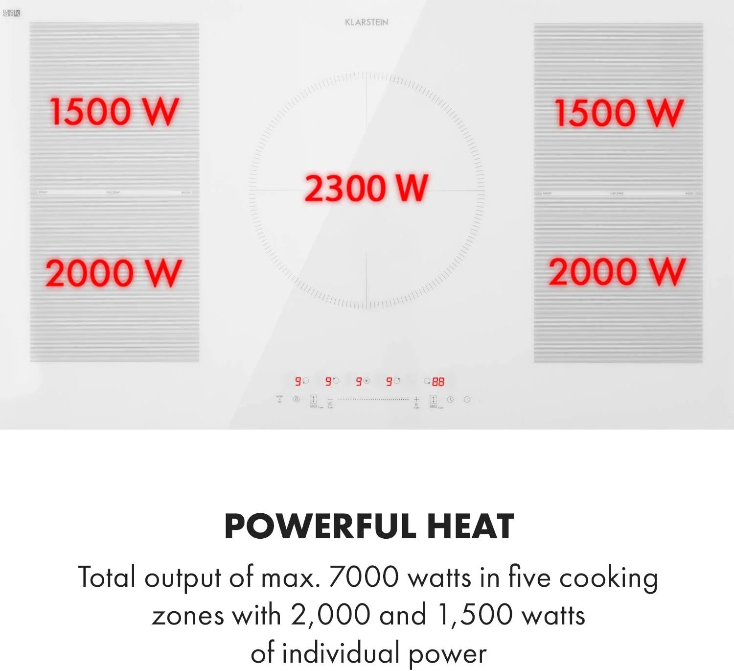Klarstein Płyta indukcyjna, płyta kuchenna z ceramiki szklanej, 7000 W, płyta indukcyjna z 4 płytami, płyta indukcyjna do zabudowy z ekranem dotykowym i timerem, nowoczesne płyty grzewcze z