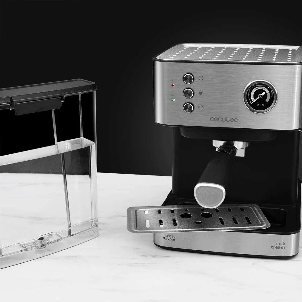 Cecotec Ekspres do kawy z podwójnym wyjściem Power Espresso 20 Barista Cream. 1550 W, 20 prętów, zbiornik na ziarna kawy 250g, młynek z 30 poziomami mielenia, termoblok, zbiornik na wodę 2.5 L