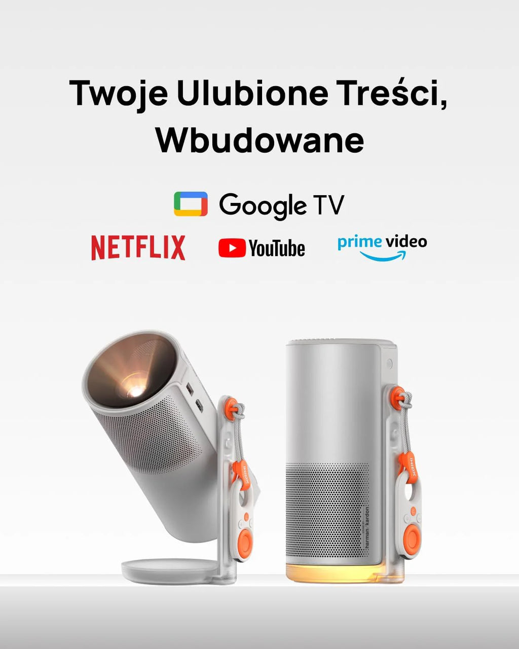 XGIMI MoGo 4 Laser Projektor Przenośny z 4 Filtrami, 550 Lumens ISO, Obrót 360°, Bateria Wbudowana, 2,5 Godziny Odtwarzania, Zintegrowany Google TV & Netflix, 2x6W Harman Kardon