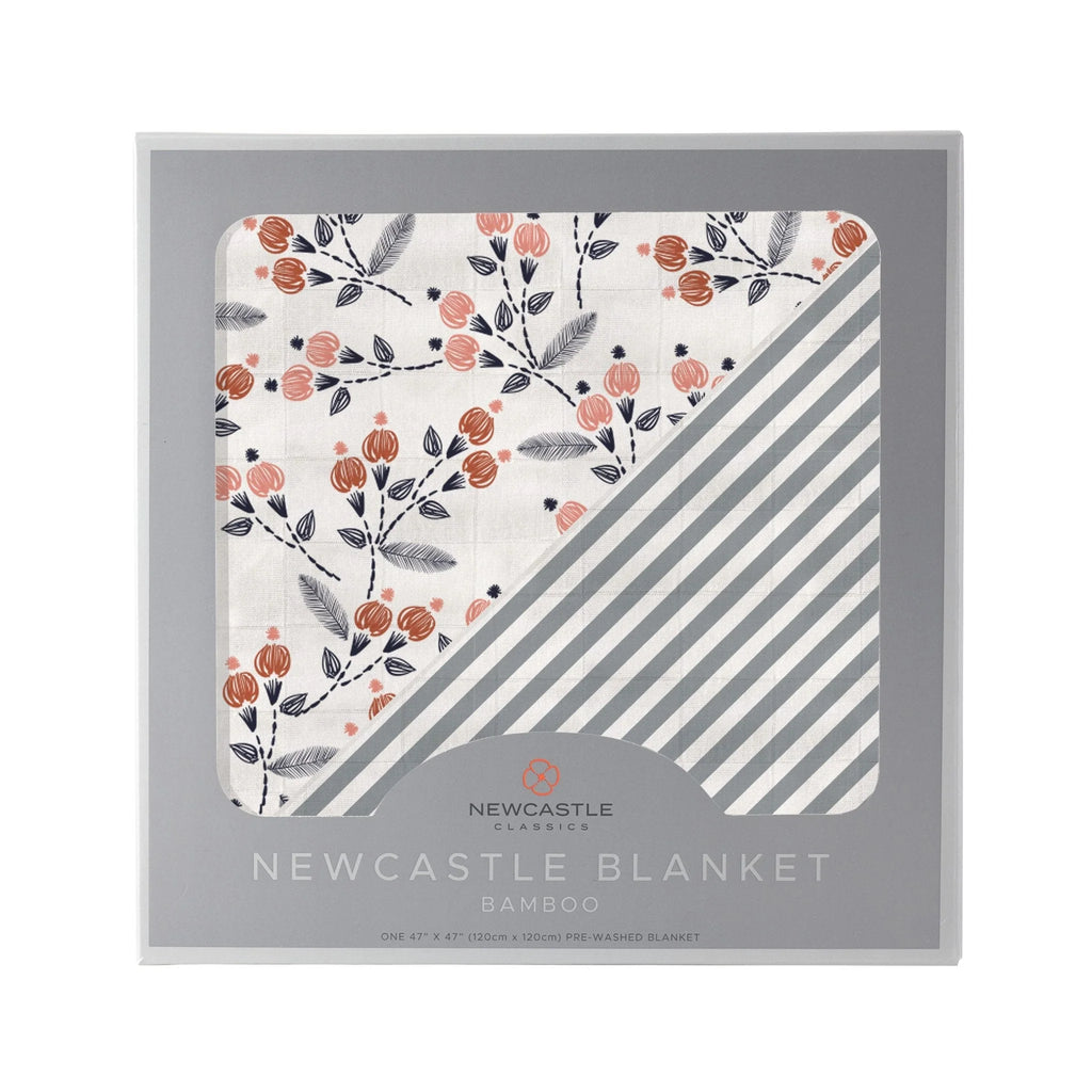 Dahlia Floral and Finley Stripe Bamboo Muslin Blanket