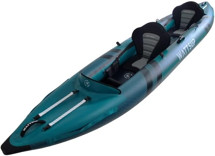 Kajak dmuchany Wattsup COD 2-osobowy – 410x85 cm (13'4 x 33) – laminowany PVC + Dropstitch – Pełny zestaw – Maks. 220 kg