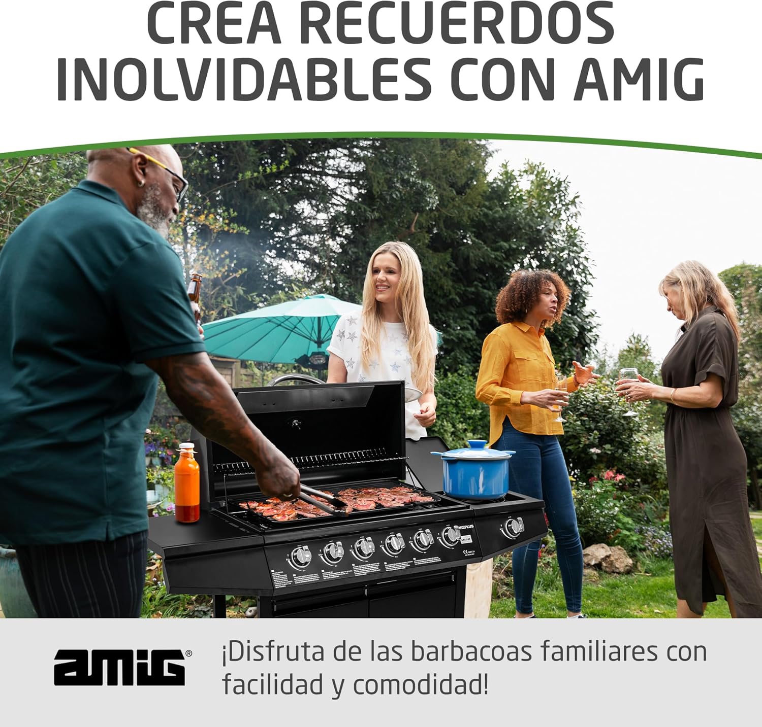 Grill gazowy Fireplus 6+1, 12,9 kW – stal nierdzewna czarna – grill z kółkami, model GRILL-6F – grill XXL z wózkiem i termometrem – 138 x 52 x 103 cm – 7 palników i tacka boczna