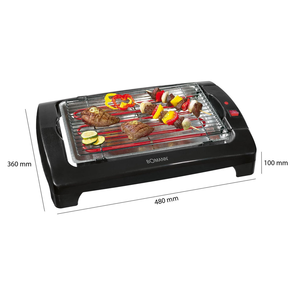 Bomann Bq 1240 - Grill elektryczny z chromowanym rusztem 35,5 x 24,5 cm, 2000 W, czarny