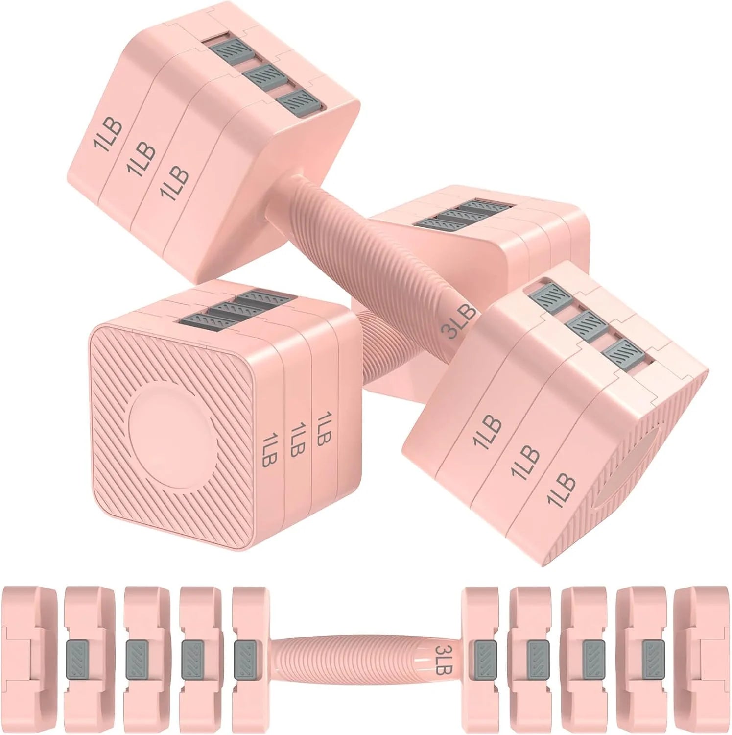 Hezeyferg Regulowane hantle zestaw 2 hantli do rąk z 5 poziomami 1,4 kg, 2,3 kg, 3,2 kg, 4 kg, 5 kg, regulowane hantle dla kobiet/mężczyzn, domowa siłownia, trening całego ciała