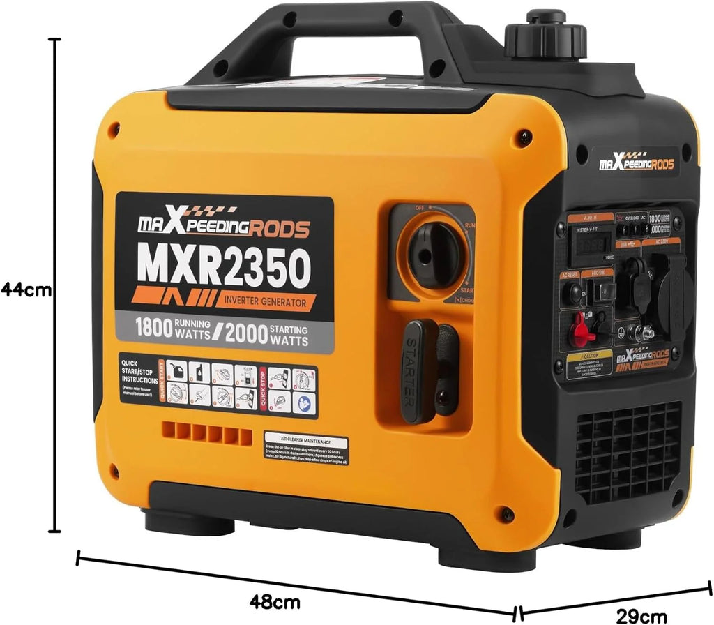 maXpeedingrods Inwerterowy generator prądu, 2000 W, benzynowy, 4-suwowy, z gniazdem USB i gniazdami 230 V, cyfrowy wyświetlacz, kompaktowy i lekki, na kemping, do podróży na świeżym powietrzu, kampera