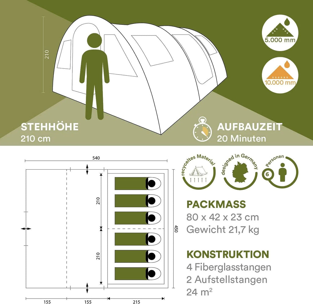 Skandika Gotland 6 Protect namiot tunelowy | Namiot rodzinny dla 6 osób z wszytą podłogą, z technologią Sleeper/bez, wodoszczelny, rozkładana kabina | namiot kempingowy