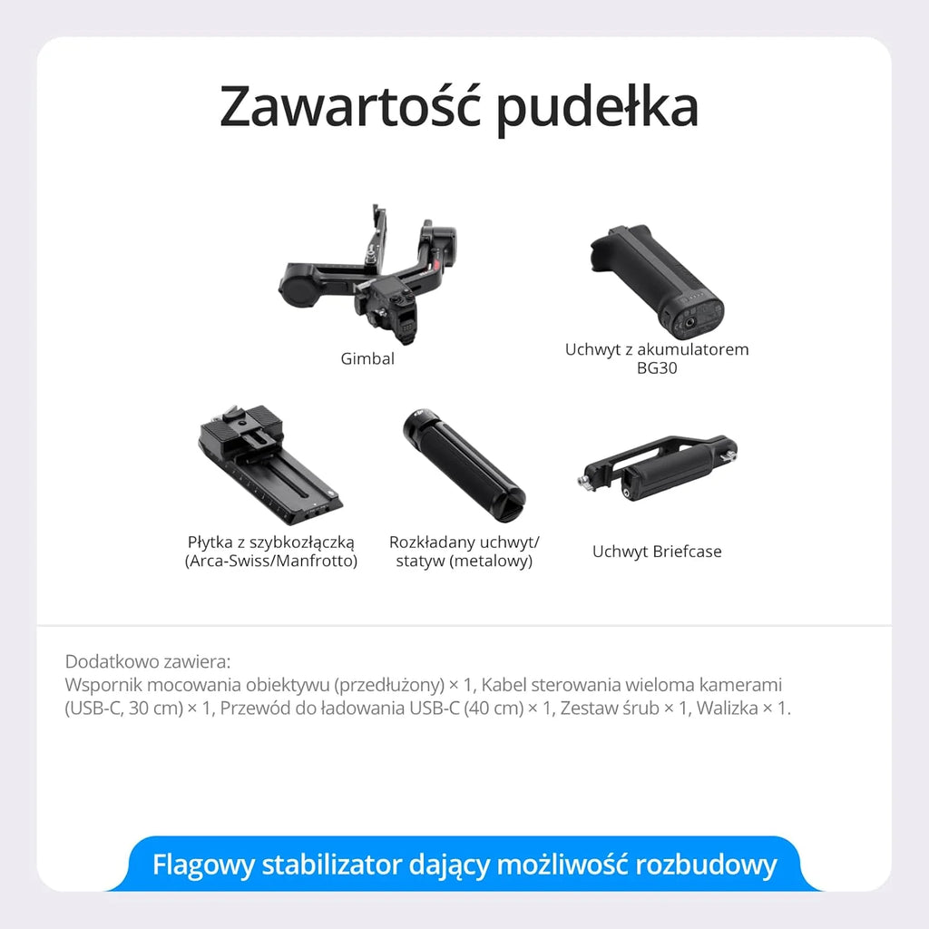 DJI RS 4 Pro, 3-osiowy gimbal do lustrzanek cyfrowych i kamer Canon/Sony/Panasonic/Nikon/Fujifilm, natywne nagrywanie w pionie 2 gen., 4,5 kg udźwigu, silniki Dual Focus i Zoom