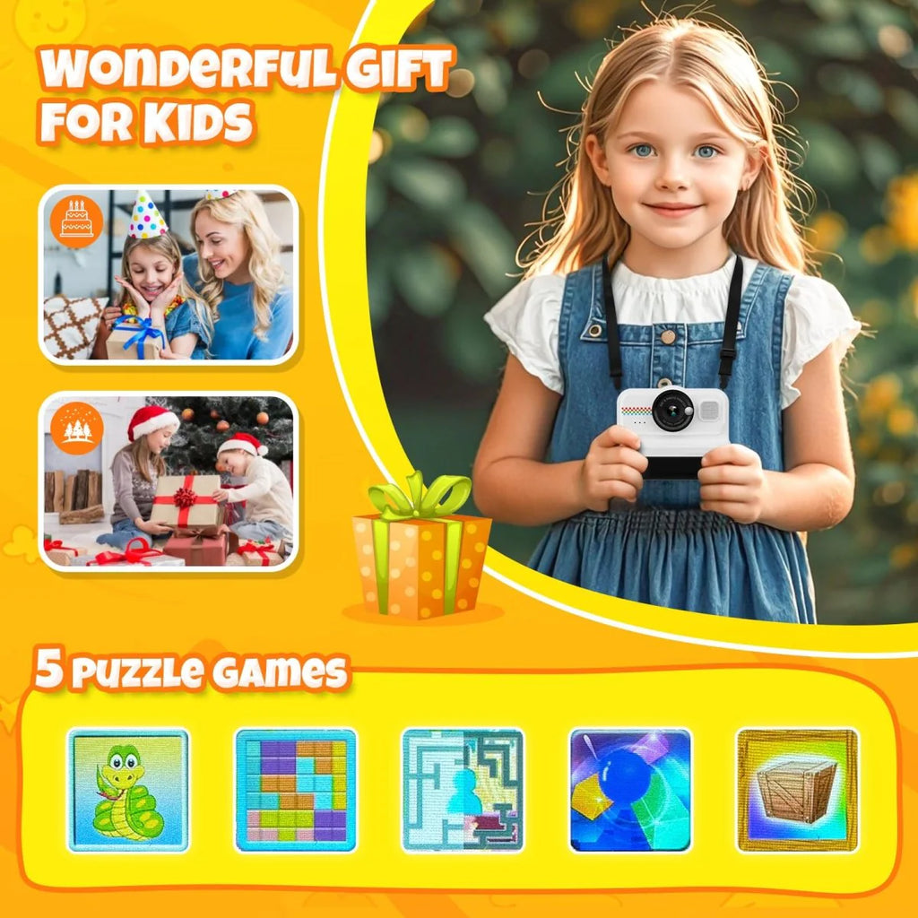 Instant Print Kids Camera with 1080P Video, Filters, 32GB Card & Paper