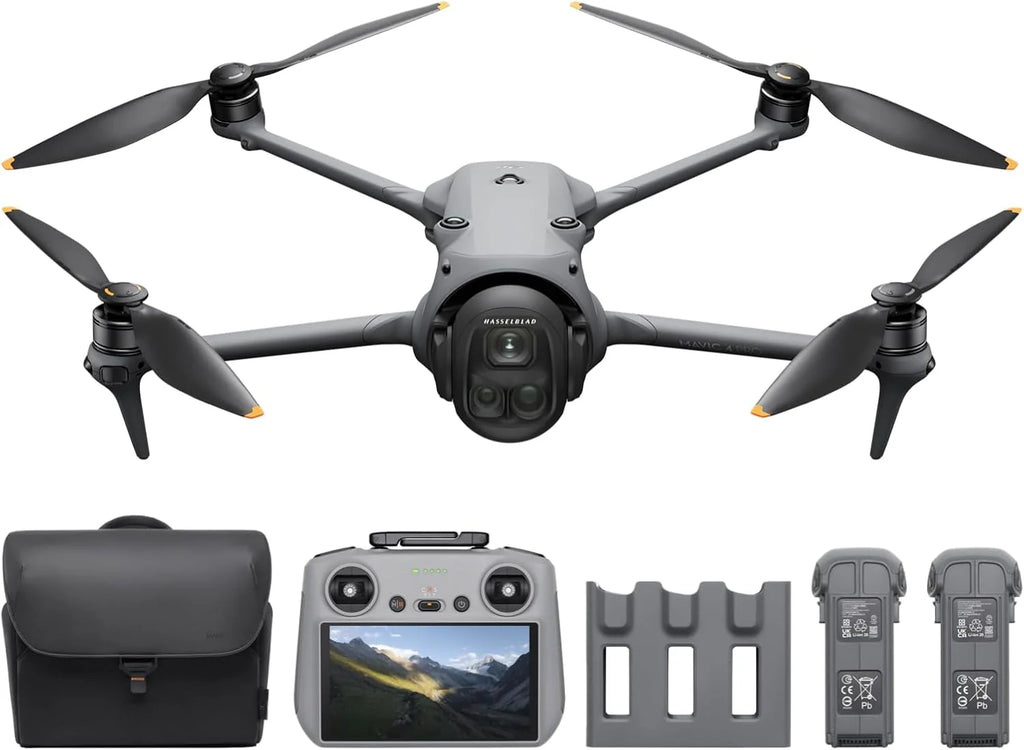 Pakiet DJI Mavic 4 Pro Fly Więcej z DJI RC 2, flagowy trójkomorowy dron z kamerą Hasselblad 100 MP i 4/3 CMOS, transmisja 30 km, czas lotu 51 min, centrum ładowania
