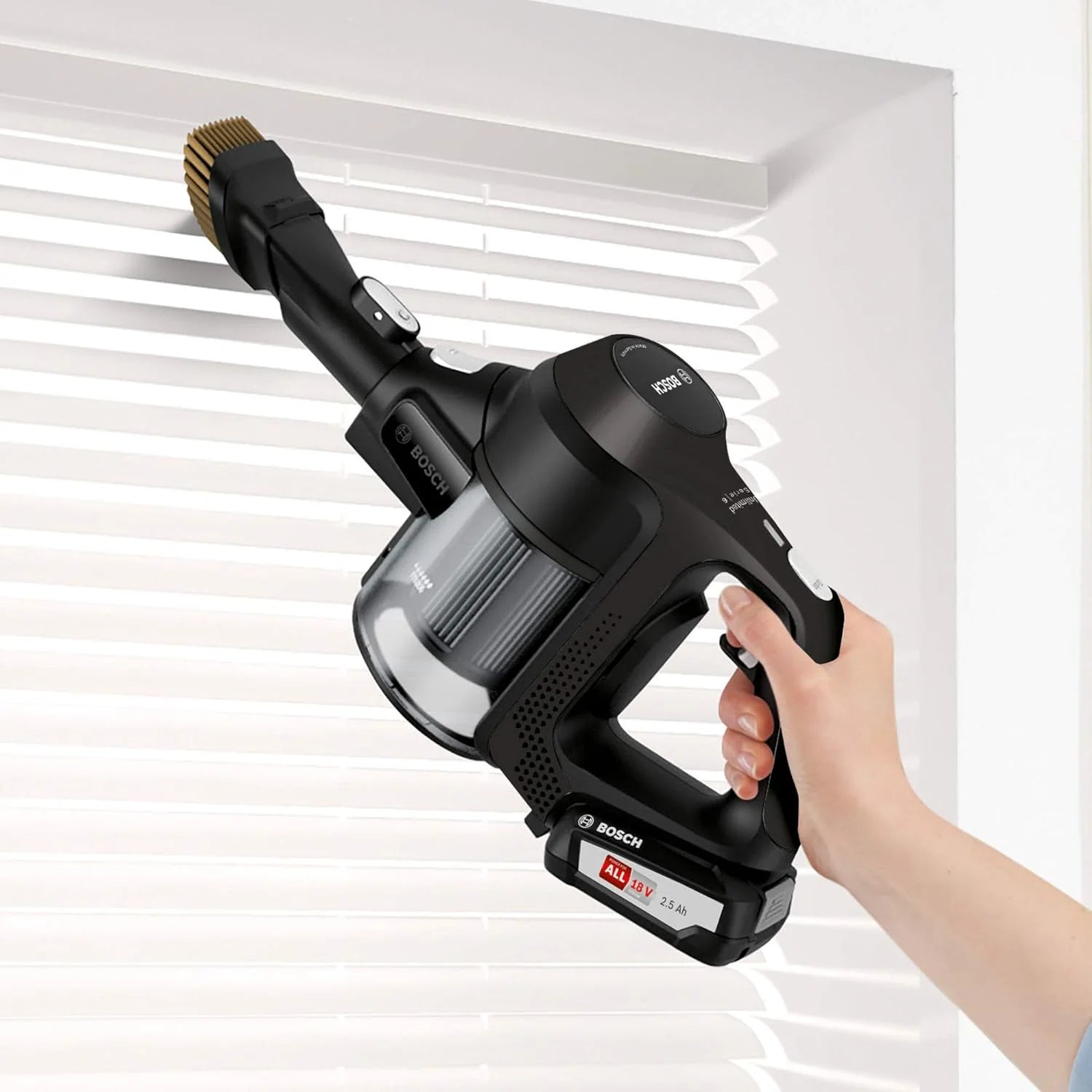 Bosch Akumulatorowy odkurzacz Unlimited seria 6 BKS6111P, bezprzewodowy odkurzacz ręczny, bezworkowy, lekki, higieniczny filtr, wysoka moc ssania, długi czas pracy, ssawka szczelinowa, wszystkie