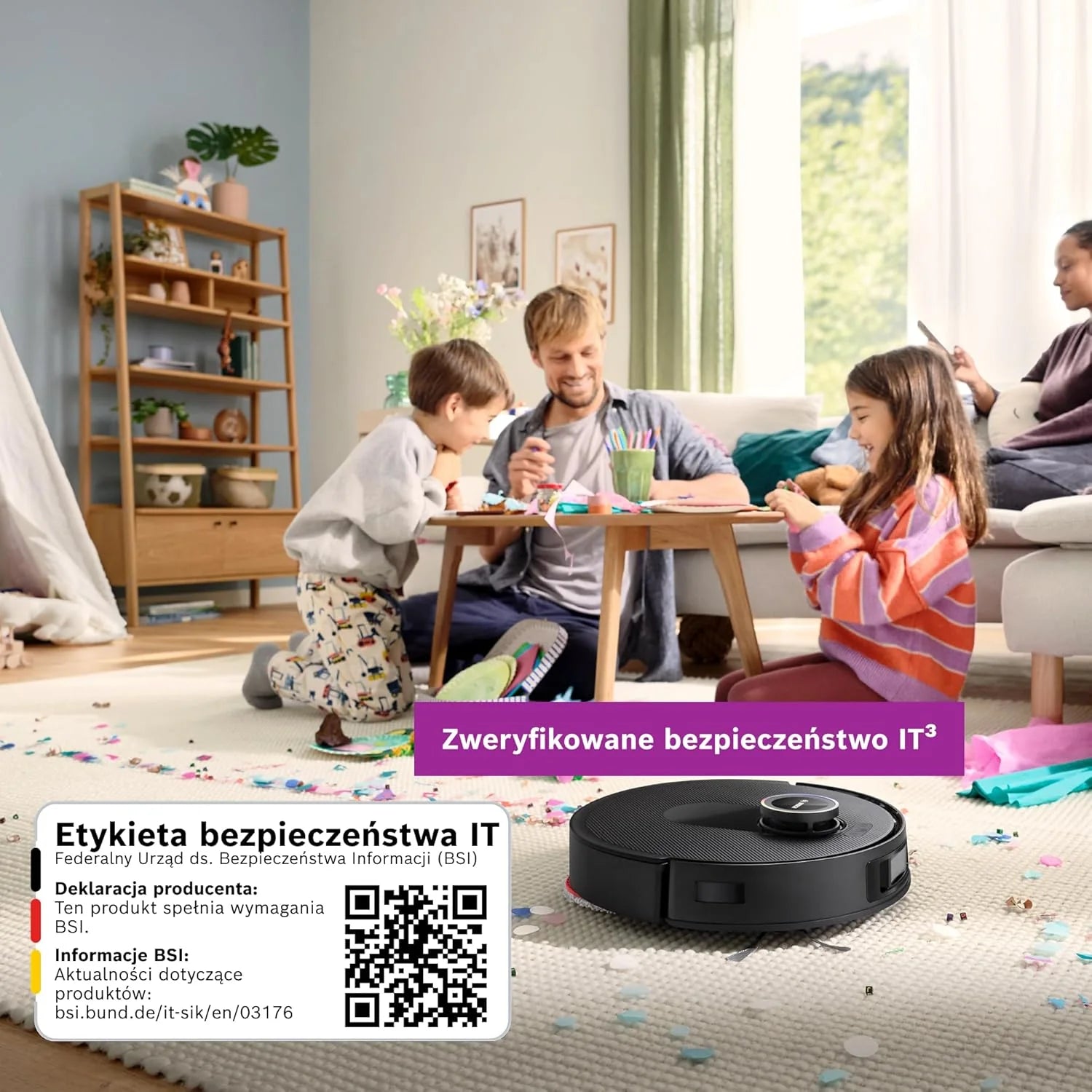 Bosch Spotless Max Robot sprzątający z funkcją mopowania, moc ssania 11 000 Pa, wysuwana nakładka mopującą, stacja czyszczącą, nawigacją Smart Vision, aplikacja Bosch Home Connect, BCRDW3B, czarny