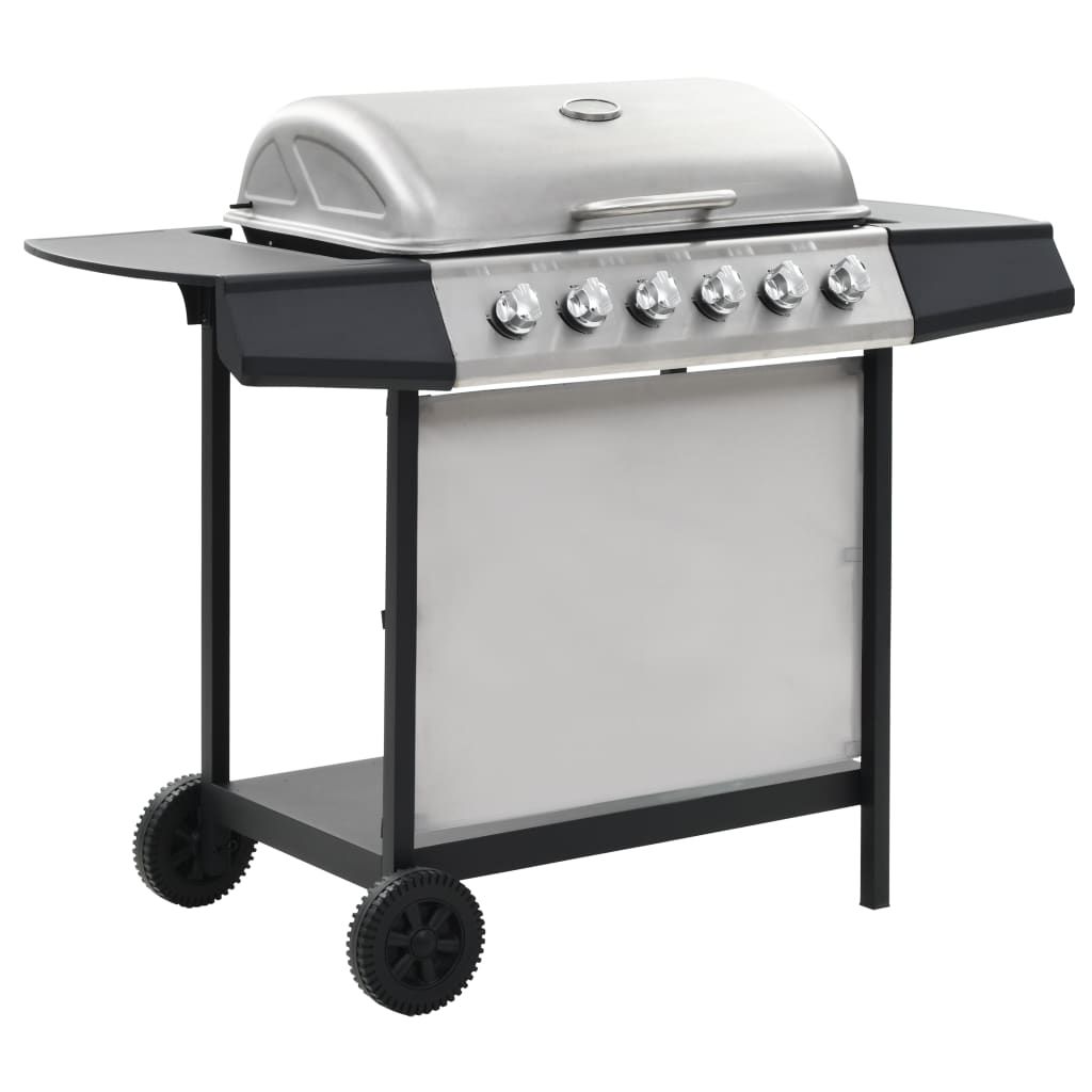 VidaXL przenośny grill gazowy z 6 polami, stal nierdzewna w kolorze srebrnym