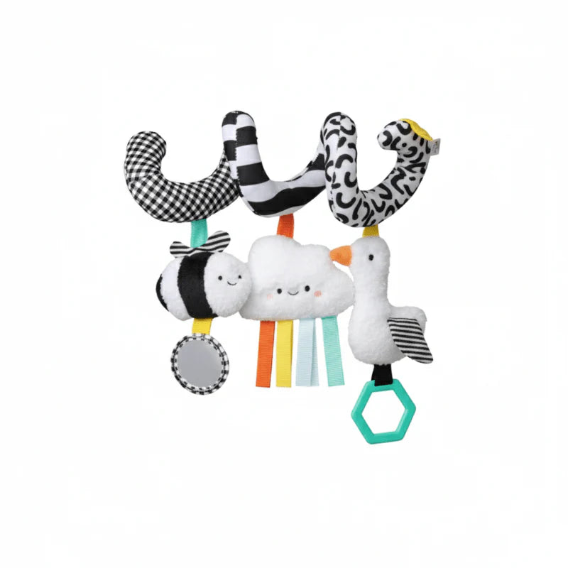 Spiral Car Seat Stroller Activity Toy with Mirror, Rings, and Jingle