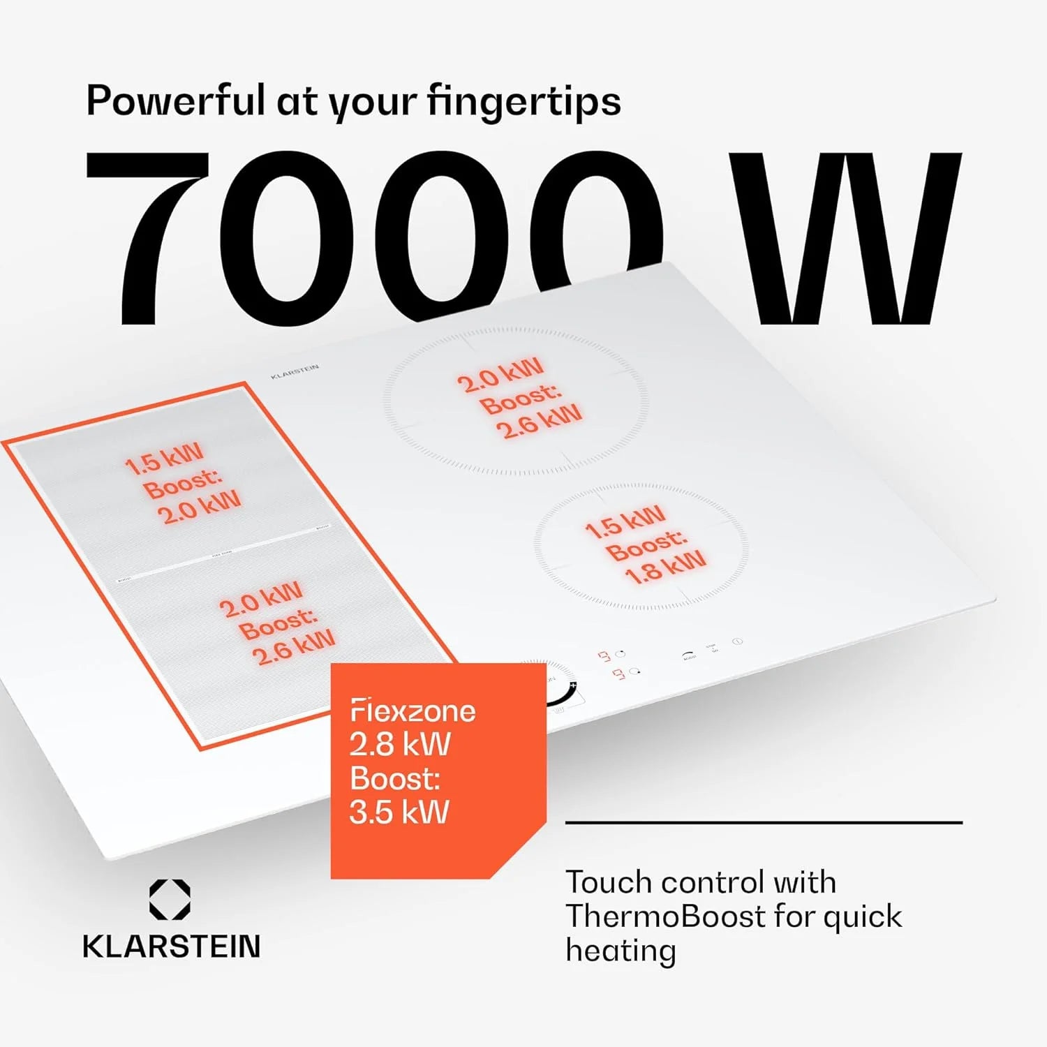 Klarstein Płyta indukcyjna, płyta kuchenna z ceramiki szklanej, 7000 W, płyta indukcyjna z 4 płytami, płyta indukcyjna do zabudowy z ekranem dotykowym i timerem, nowoczesne płyty grzewcze z