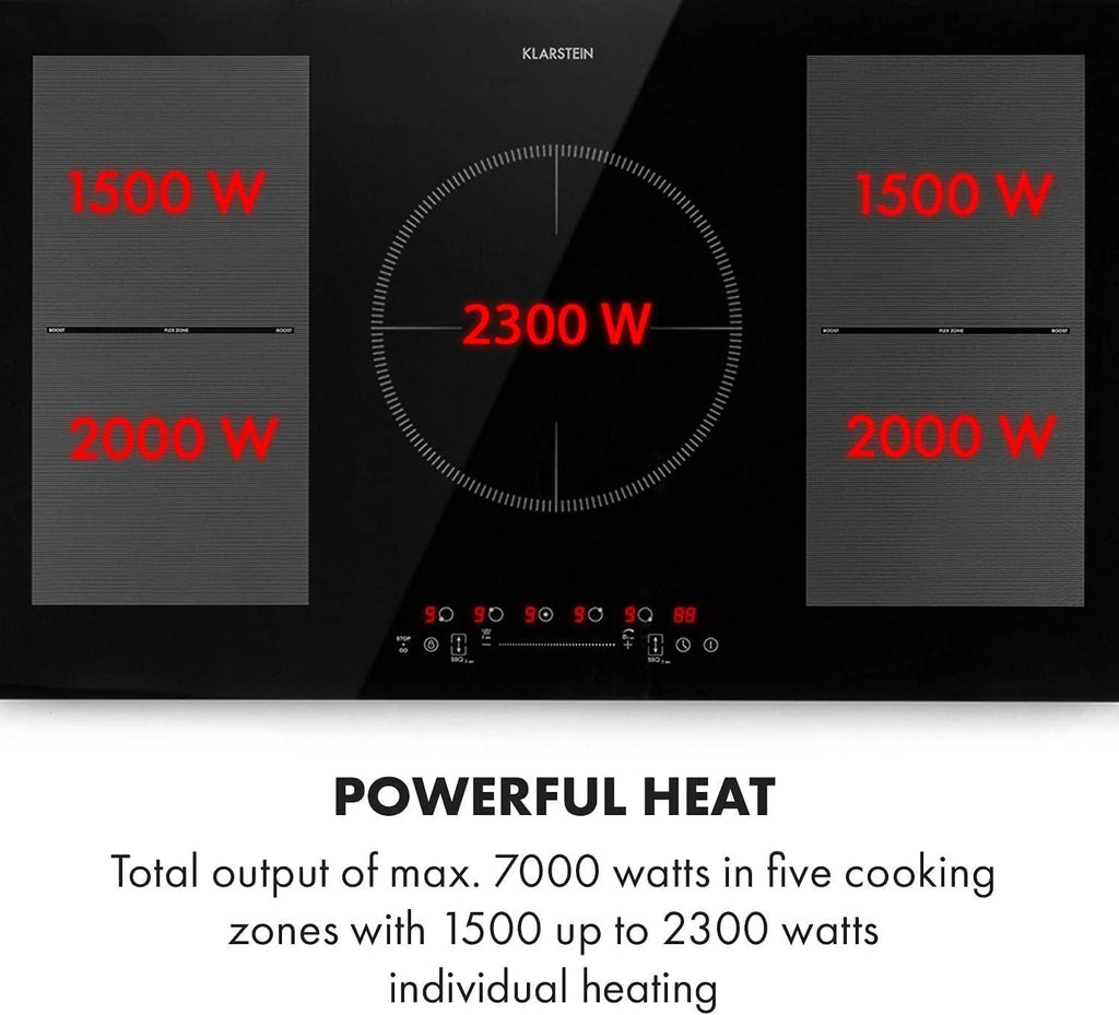 Klarstein Płyta indukcyjna, płyta kuchenna z ceramiki szklanej, 7000 W, płyta indukcyjna z 4 płytami, płyta indukcyjna do zabudowy z ekranem dotykowym i timerem, nowoczesne płyty grzewcze z