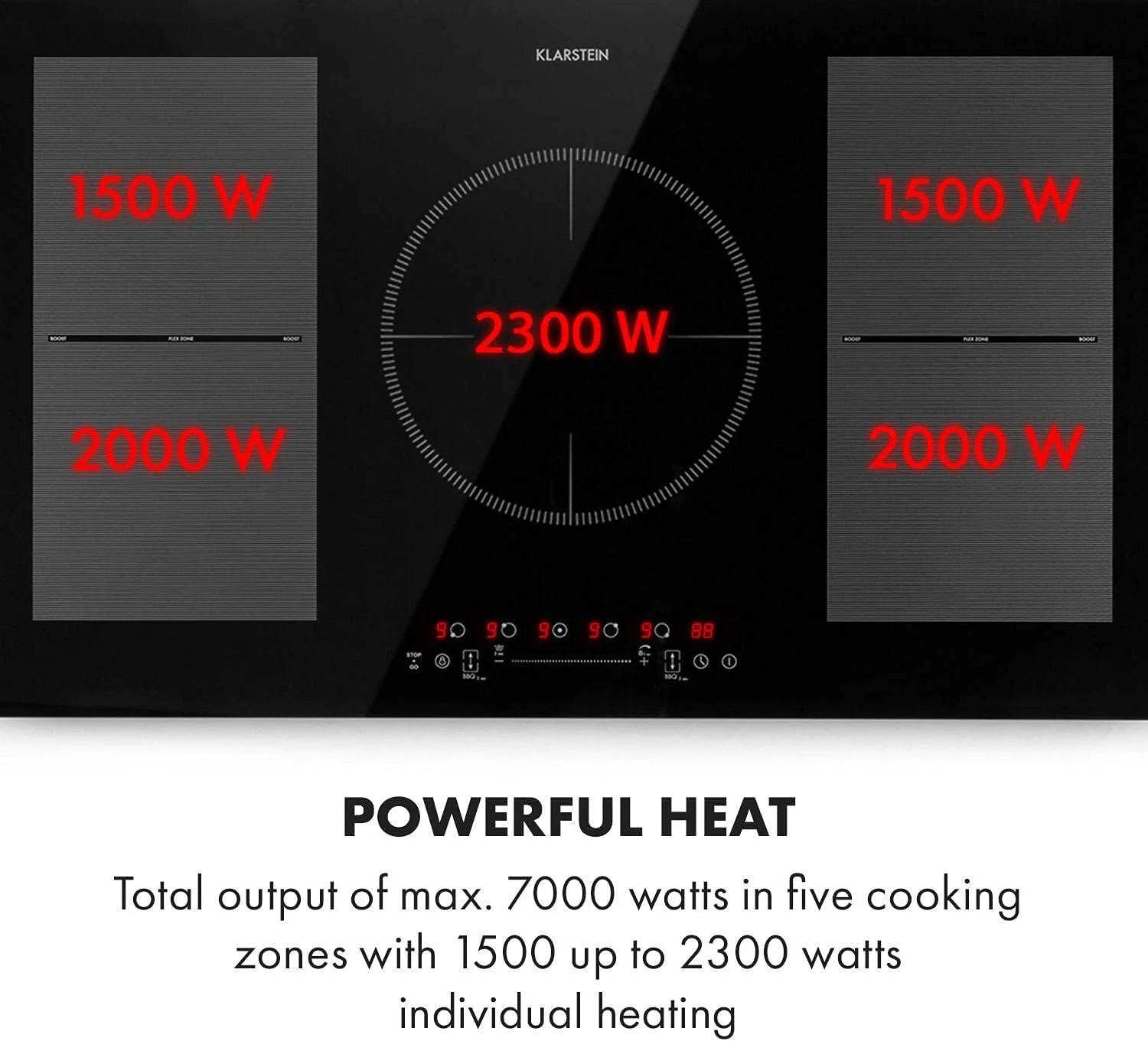 Klarstein Płyta indukcyjna, płyta kuchenna z ceramiki szklanej, 7000 W, płyta indukcyjna z 4 płytami, płyta indukcyjna do zabudowy z ekranem dotykowym i timerem, nowoczesne płyty grzewcze z