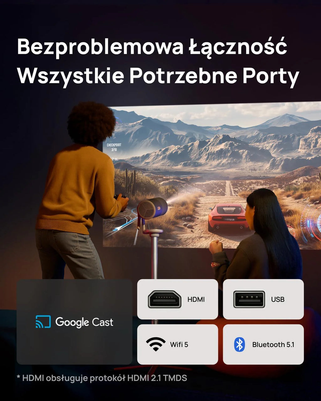XGIMI MoGo 4 Mini Projektor 1080P, Zintegrowany Google TV & Netflix z Licencją, Obrot 360°, 2,5 Godziny Odtwarzania, 450 Lumens ISO, 2x6W Harman Kardon, Wi-Fi, Bluetooth