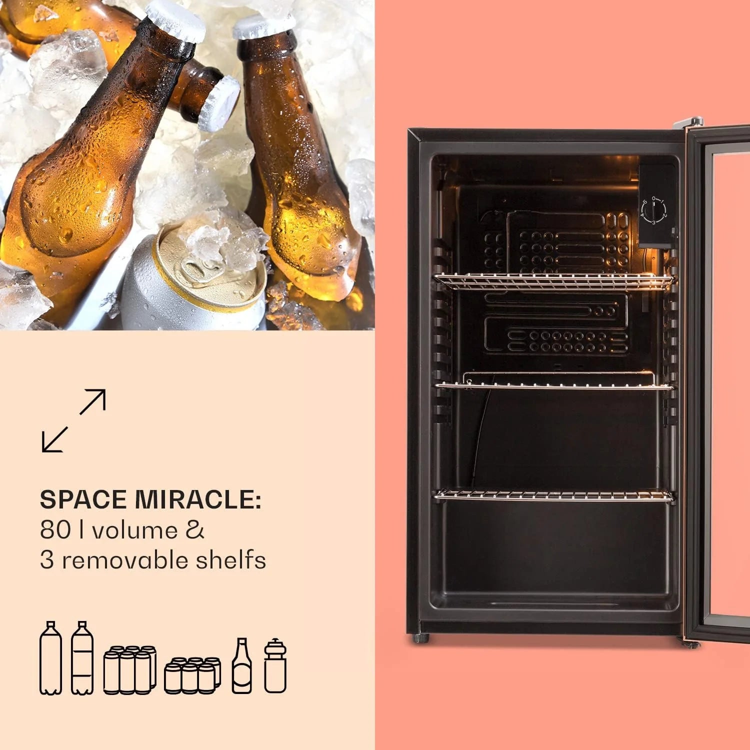 Klarstein Beersafe Quartz White lodówka na piwo, lodówka na napoje ze szklanymi drzwiczkami, lodówka, lodówka na butelki o pojemności 80 litrów