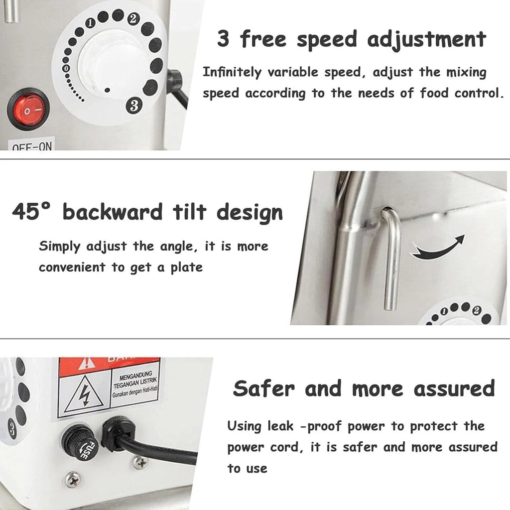 Professional Stand Mixer, 3 Speed 10L Mixing Bowl 500W Electric Mixer with Mixing Bowl, Beater & Dough Hook, Commercial Kitchen Cake Mixer & Dough Mixer,StainlessSteel