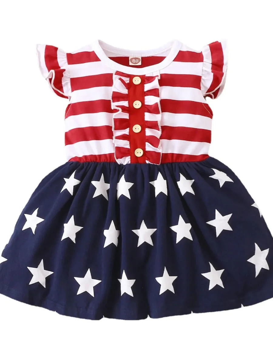 Ruffled decorative button baby dress for toddlers