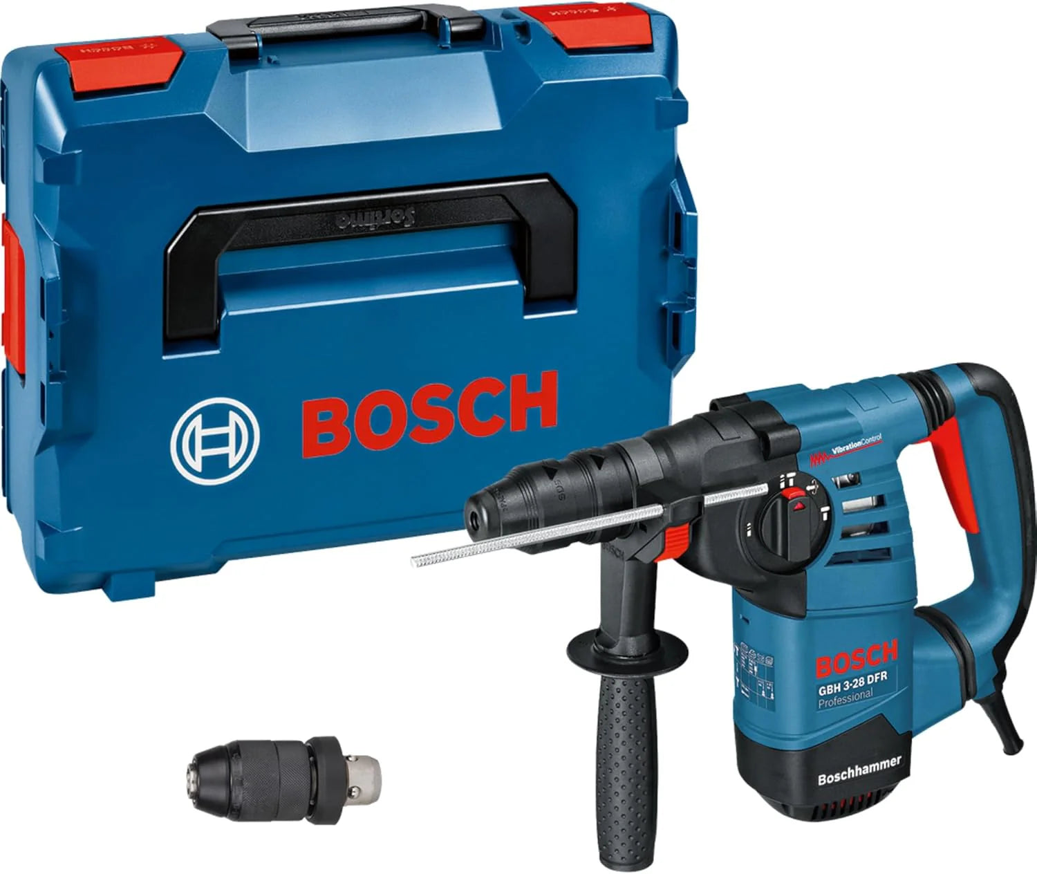 Bosch Professional: młot udarowo-obrotowy GBH 3-28 DFR (800 W, nominalna prędkość obrotowa 0 – 900 min-1, wymienny uchwyt SDS plus, ogranicznik głębokości 210 mm, walizka)