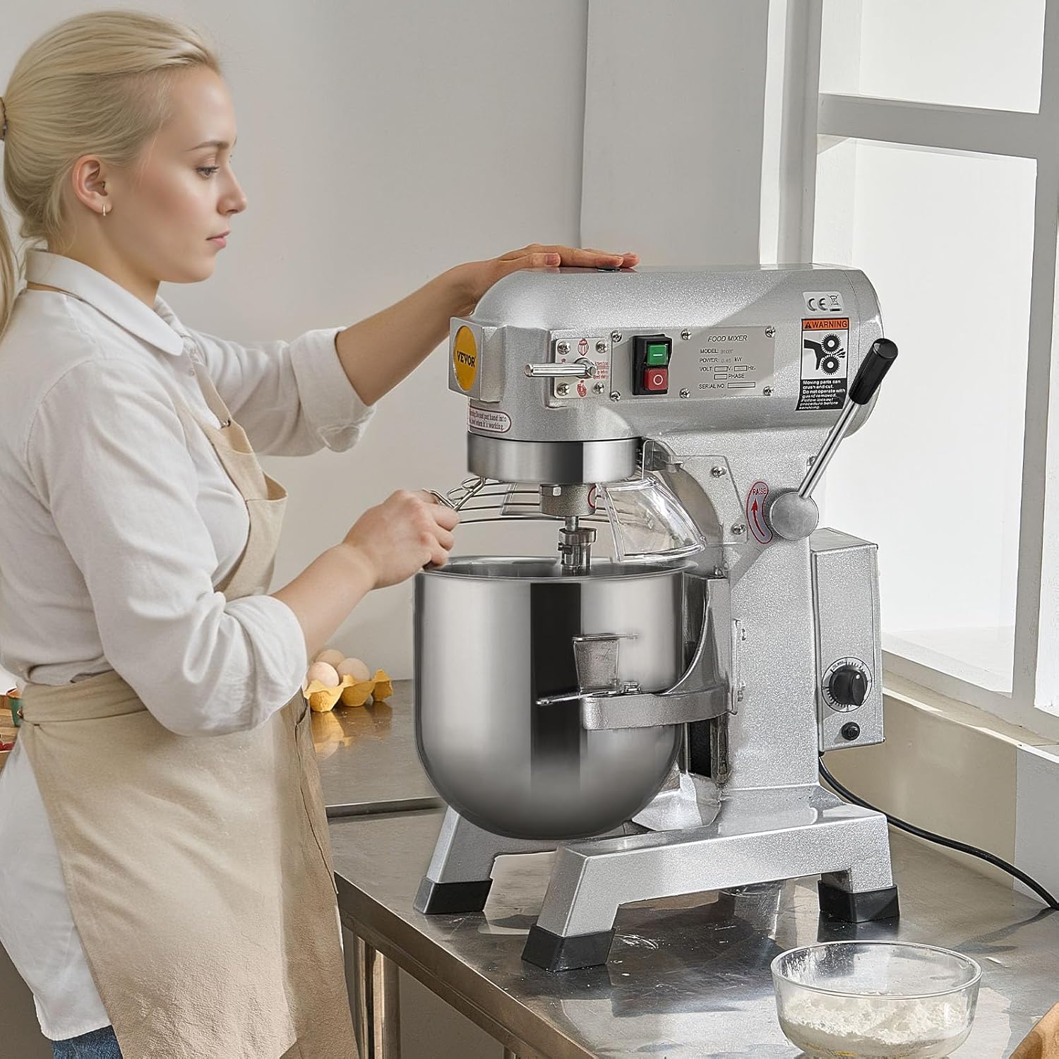 VEVOR Komercyjny robot kuchenny, mikser kuchenny 18,7 l, 3 regulowane prędkości, 1100 W mikser do ugniatania z miską ze stali nierdzewnej do restauracji, piekarni, piekarni, baru, kuchni