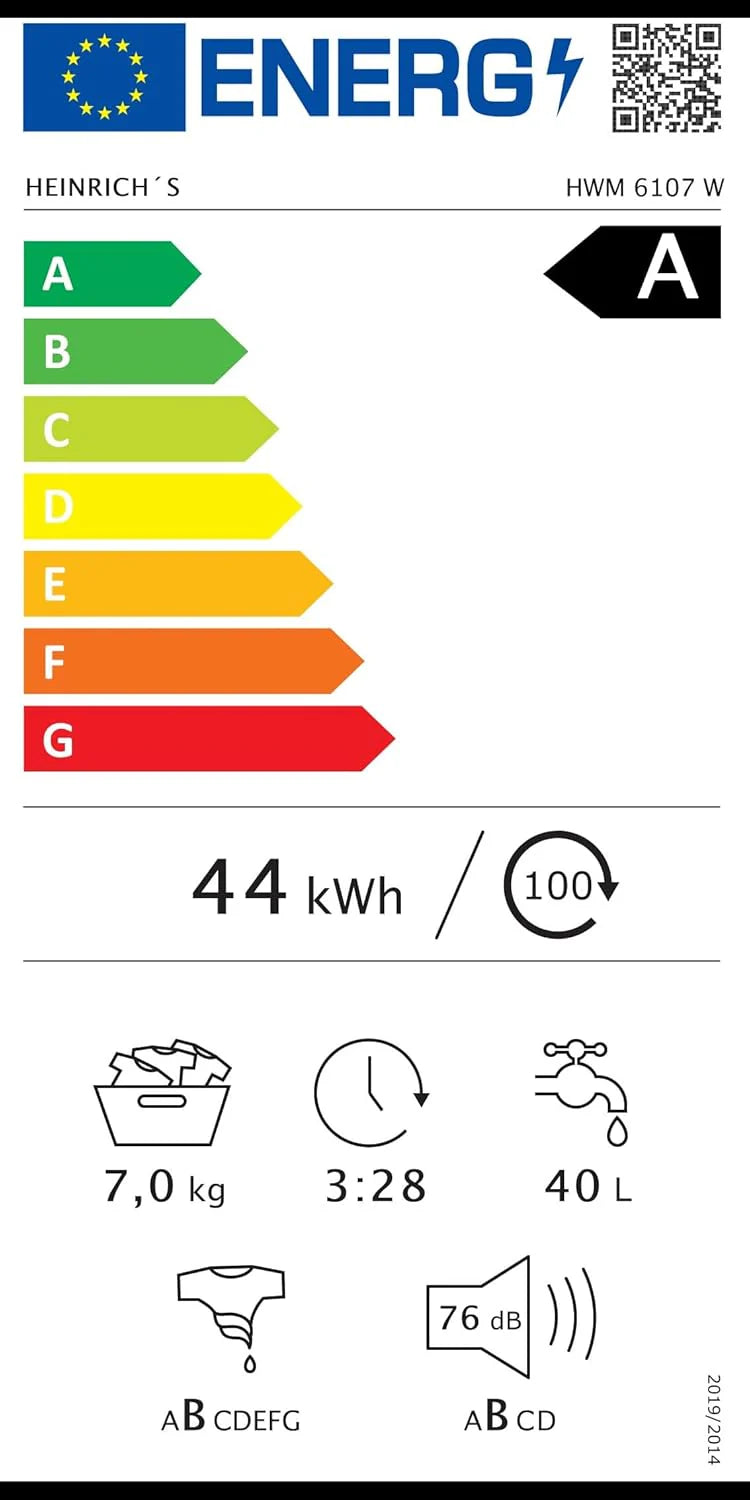 Heinrich´s Pralka, 7 kg, 15 programów, 1400 obr./min, Aqua-Stop, wyświetlacz LED, w zestawie timer, z zabezpieczeniem przed dziećmi, trwały silnik inwerterowy, klasa efektywności energetycznej A