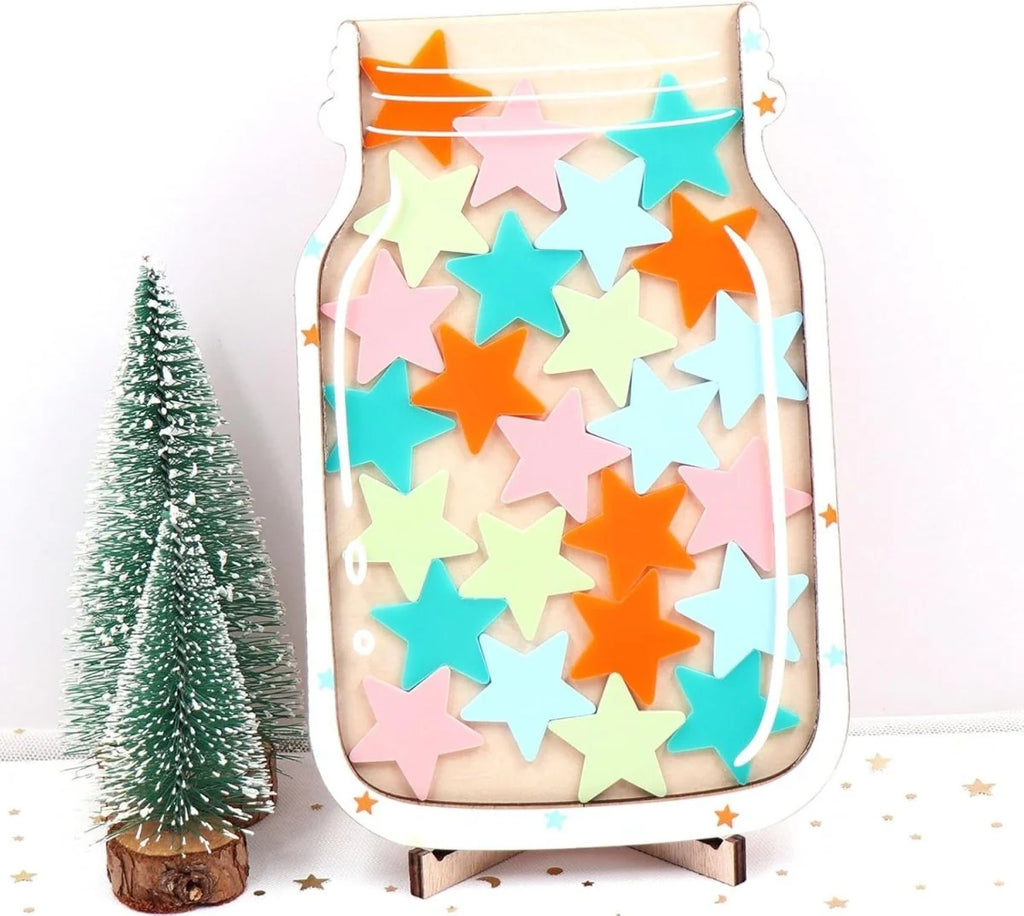 Wooden Reward Jar with Acrylic Glass for Task Tracking and Motivation