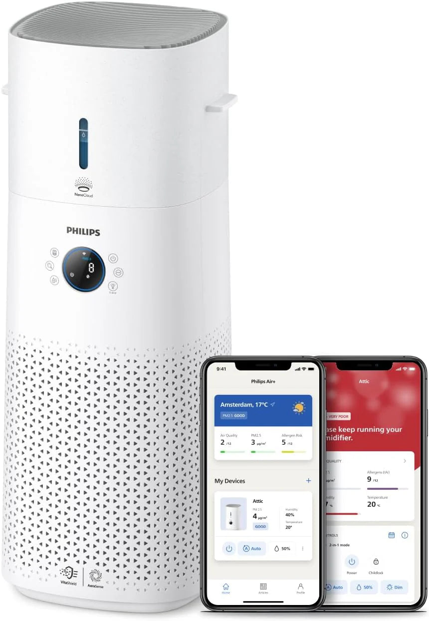 Philips Air Performer 3w1 - wentylator, oczyszczacz powietrza i grzejnik, Filtr NanoProtect HEPA, Usuwa alergeny, wirusy, bakterie, zapachy i 99,97% pyłków z powietrza, Cichy, Kolor Szary (AMF870/15)