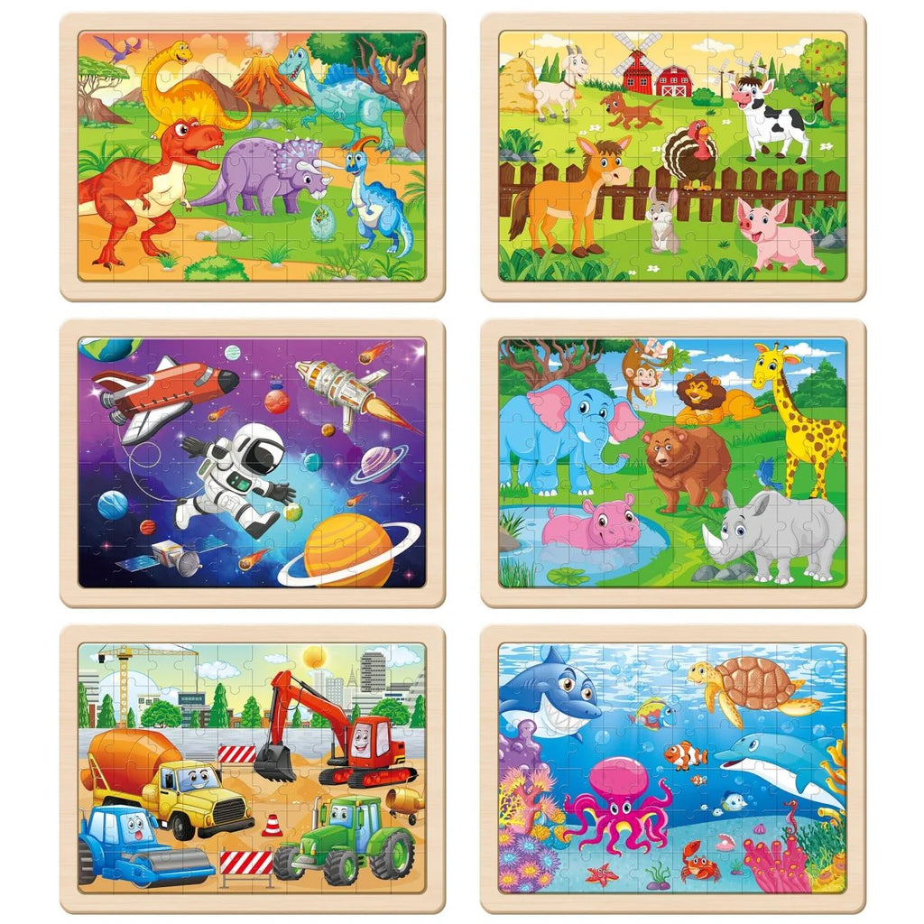 Wooden Jigsaw Puzzles for Kids 6 Themes Design, 60 Pieces Each