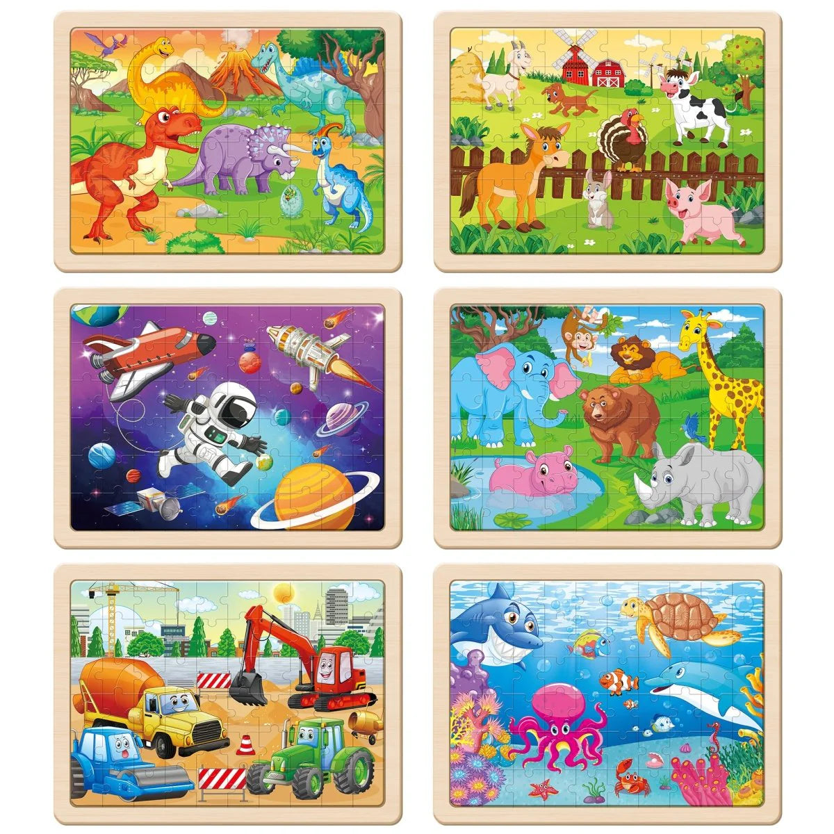 Wooden Jigsaw Puzzles for Kids 6 Themes Design, 60 Pieces Each