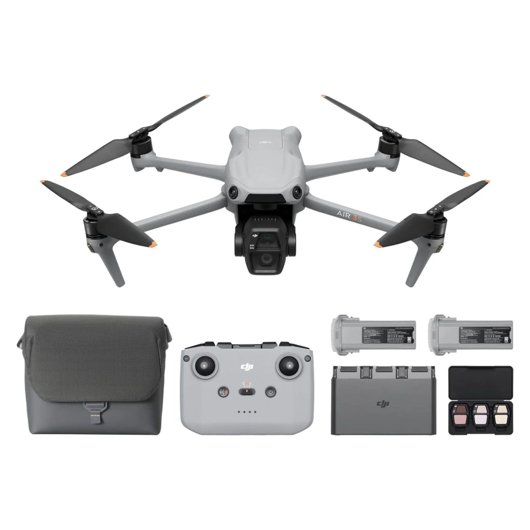 DJI Air 3S (RC-N3), dron z kamerą 4K, dron z podwójną kamerą, szerokokątną kamerą CMOS 1, wideo 4K/60 kl./s HDR i zakresem dynamiki 14 przysłon, maksymalny czas lotu 45 min