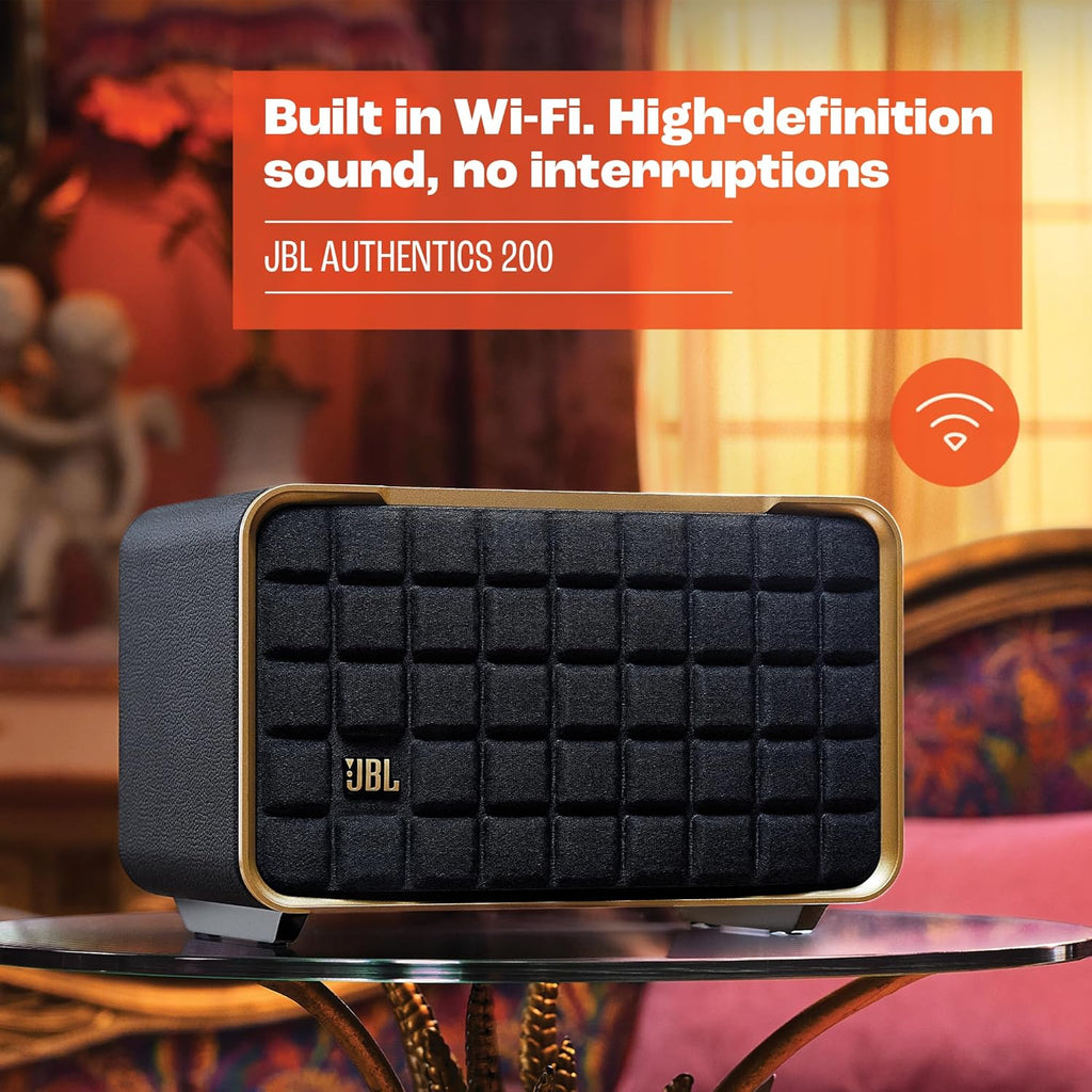JBL Authentics 300, Głośnik Bezprzewodowy, 8h Odtwarzania, z Wbudowanym Wi-Fi, Bluetooth, Dźwiękiem Stereo i Mocnym Basem, Kompatybilny z Alexa i Google Home, w Stylu Retro