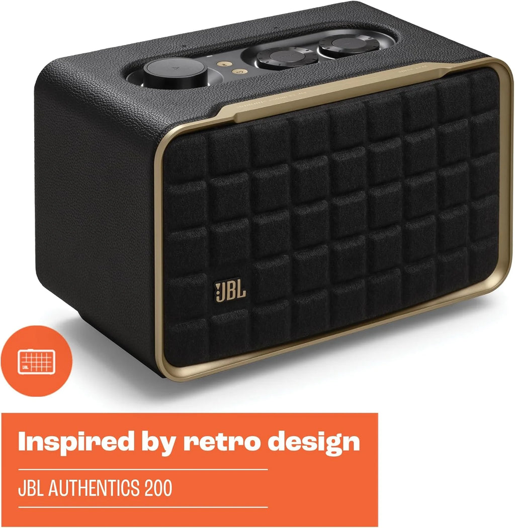 JBL Authentics 300, Głośnik Bezprzewodowy, 8h Odtwarzania, z Wbudowanym Wi-Fi, Bluetooth, Dźwiękiem Stereo i Mocnym Basem, Kompatybilny z Alexa i Google Home, w Stylu Retro
