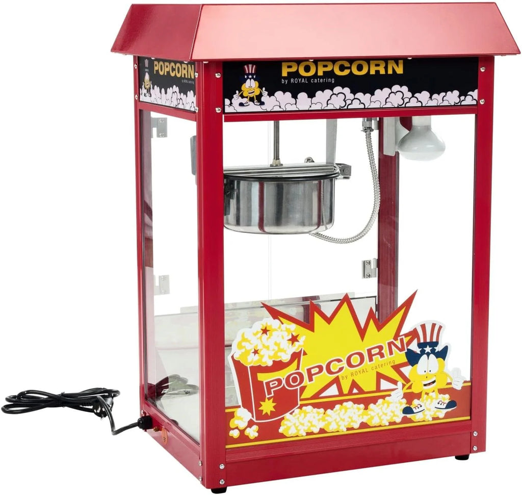 Royal Catering Maszyna do popcornu retro RCPS-14 profesjonalna maszyna do popcornu, 1495 W, z cyklem roboczym, moc robocza 120 s, 5 kg/h, pow?oka garnkowa teflonowa