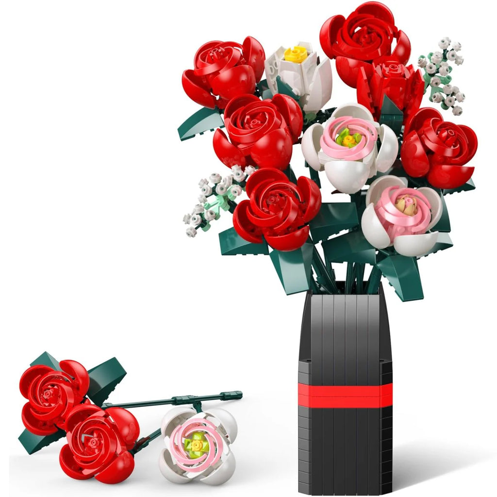 Rose Bouquet Building Kit, 841 PCS DIY Floral Display with Vase