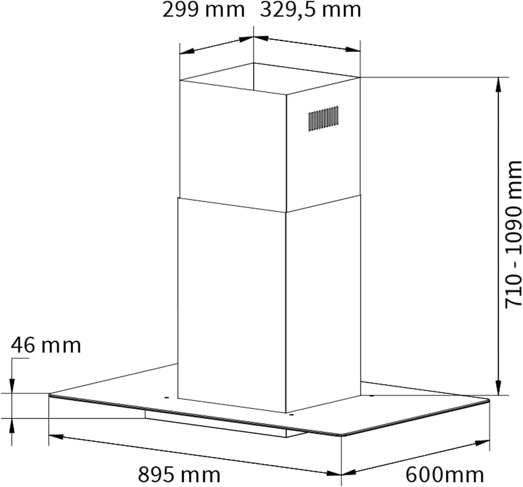 KKT KOLBE Okap kuchenny 90 cm, stal nierdzewna, czarne szkło, aplikacja Smart WiFi, funkcja automatycznego dopływu, obsługa SensorTouch, Delta-Insel-HC
