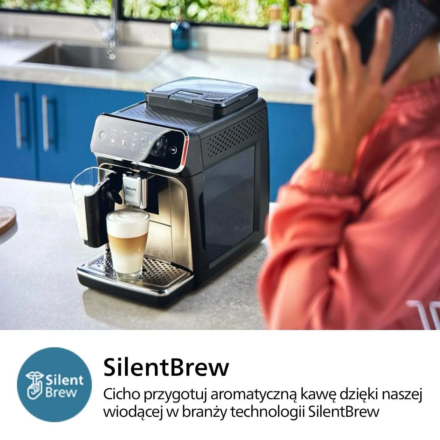 Philips Ekspres do kawy z serii 3300 w pełni zautomatyzowany - 6 napojów, Nowoczesny, Kolorowy ekran dotykowy, LatteGo, SilentBrew, Młynek w 100% ceramiczny, Filtr AquaClean, Czarny chrom (EP3347/90)