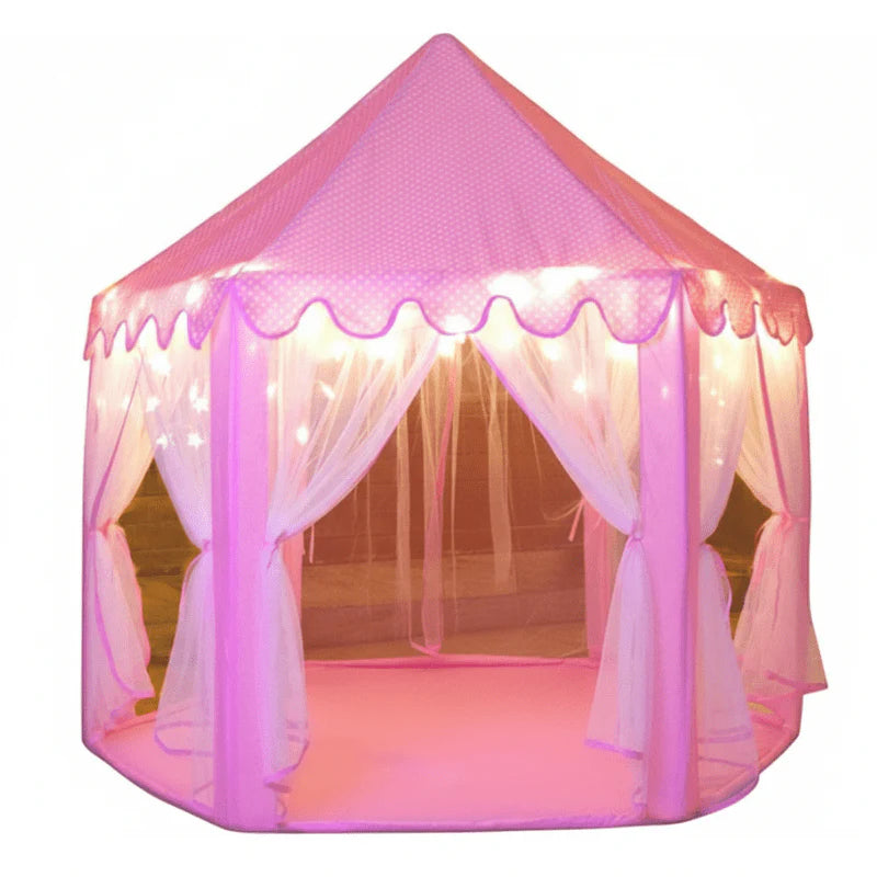 Kids Castle Play Tent with Mesh Curtains and Star String Lights