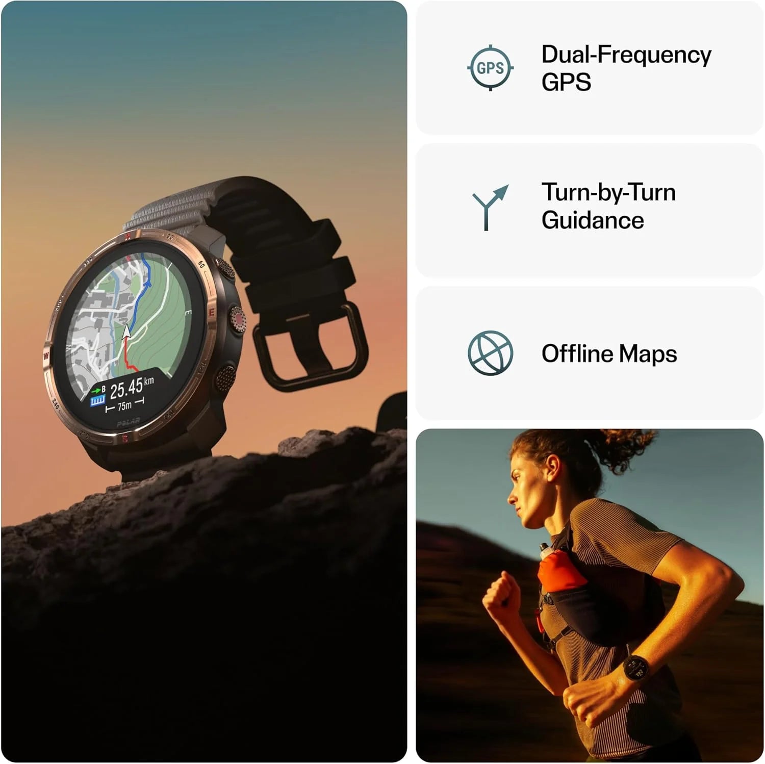 Polar Grit X2 outdoorowy zegarek z GPS – wyświetlacz AMOLED, mapy offline, GPS o podwójnej częstotliwości, EKG z nadgarstka, biosensory Elixir, TrainingPeaks, SpO2, do 7 dni pracy na baterii