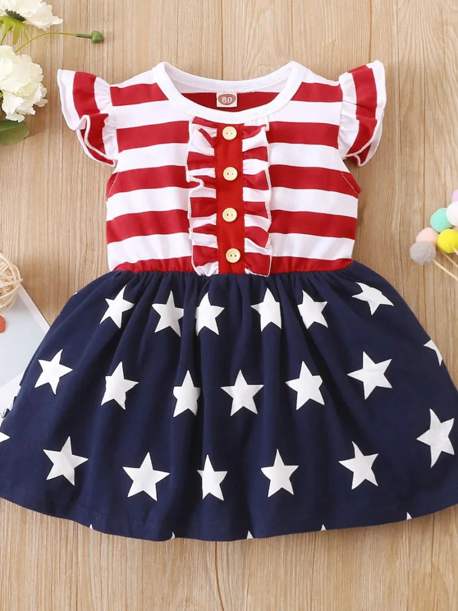Ruffled decorative button baby dress for toddlers