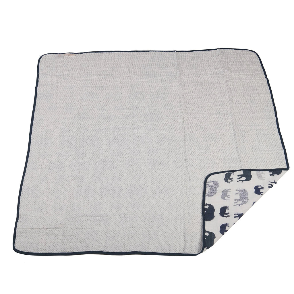Blue Elephant and Spotted Wave Cotton Muslin Blanket