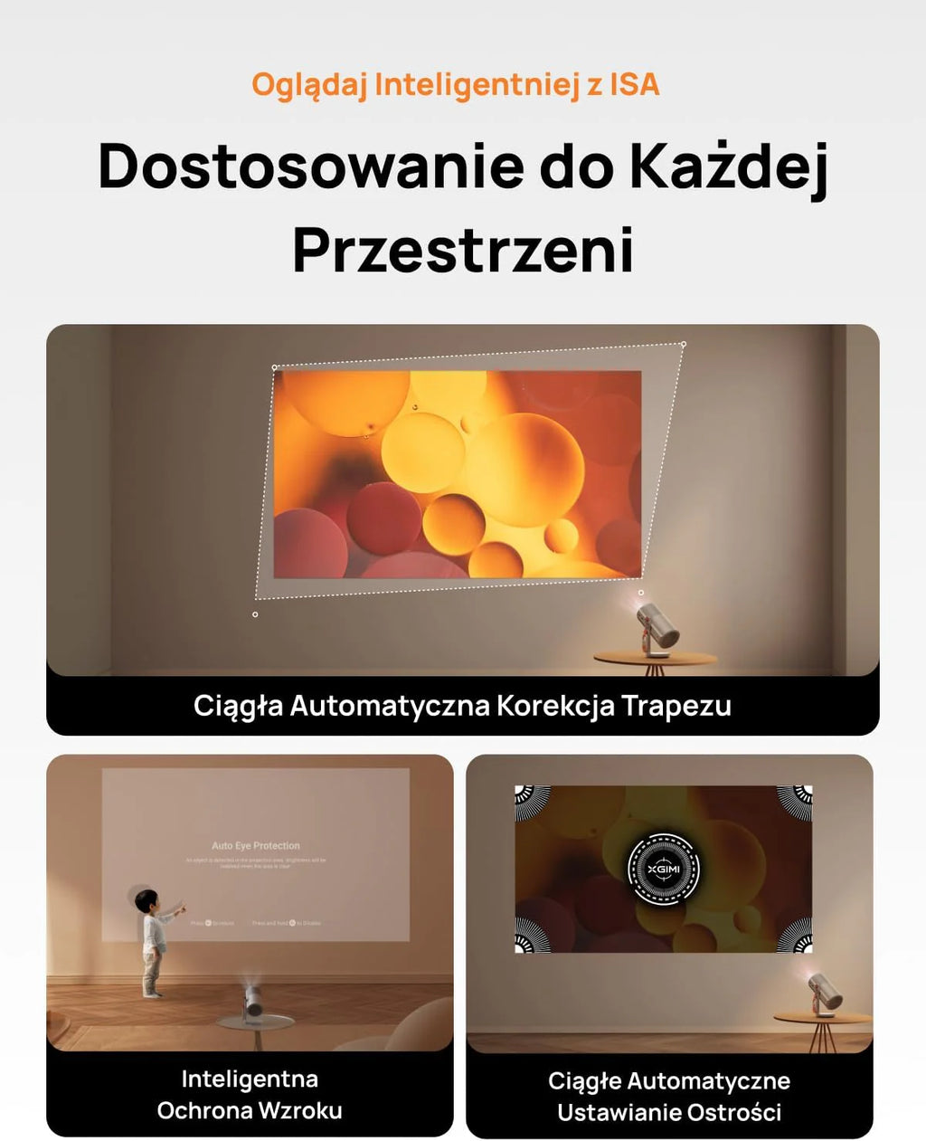 XGIMI MoGo 4 Mini Projektor 1080P, Zintegrowany Google TV & Netflix z Licencją, Obrot 360°, 2,5 Godziny Odtwarzania, 450 Lumens ISO, 2x6W Harman Kardon, Wi-Fi, Bluetooth
