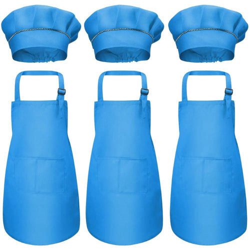 Adjustable Kids Chef Apron Set with Pockets 3 Pack Ages 3-6