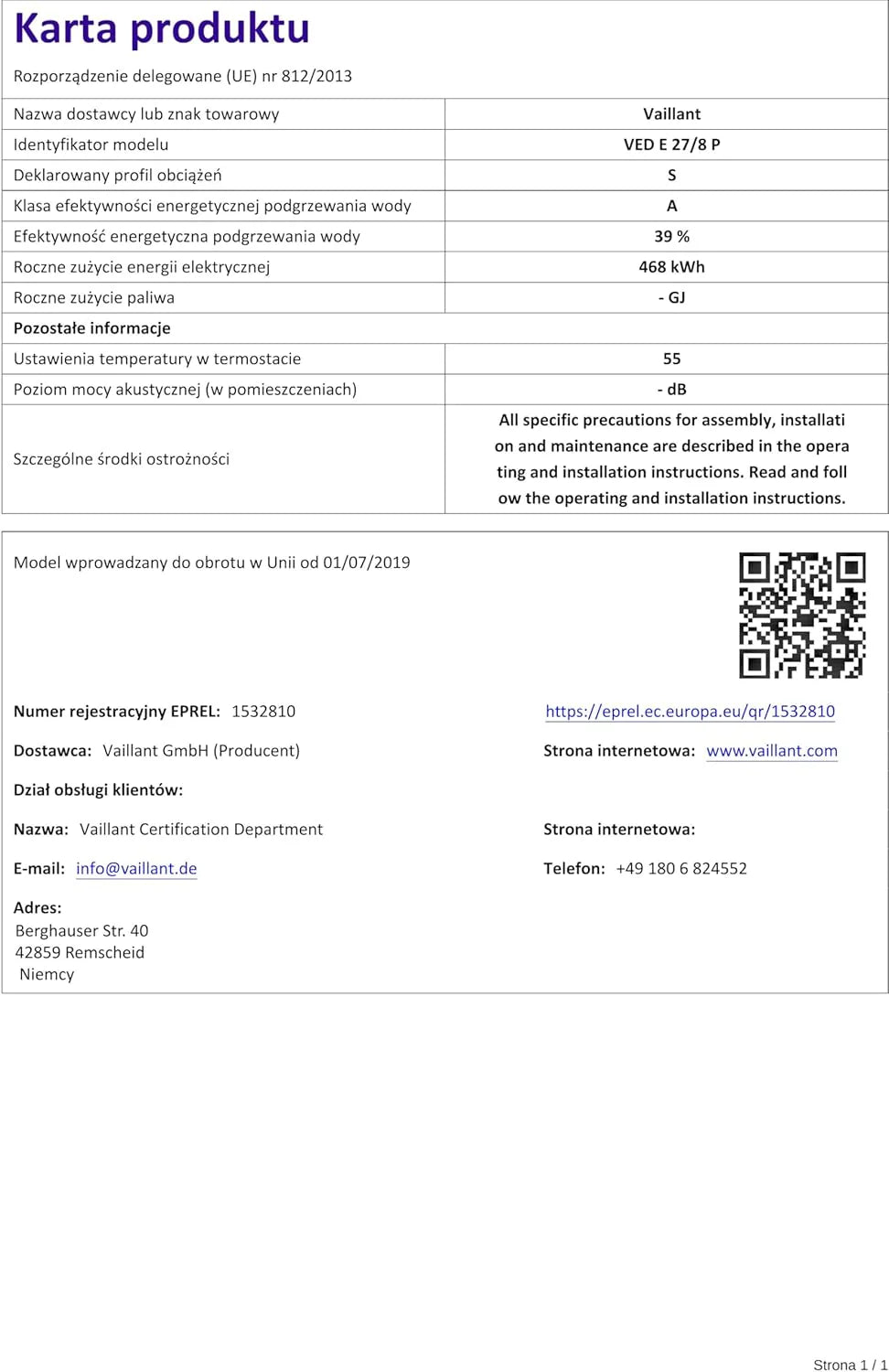 Vaillant Elektroniczny podgrzewacz wody, VED plus 18/8, odporny na ciśnienie, 18 kW, 400 V, dokładna temperatura wypływu, bezstopniowa regulacja, wyświetlacz graficzny, 0010023766, [klasa energetyczna