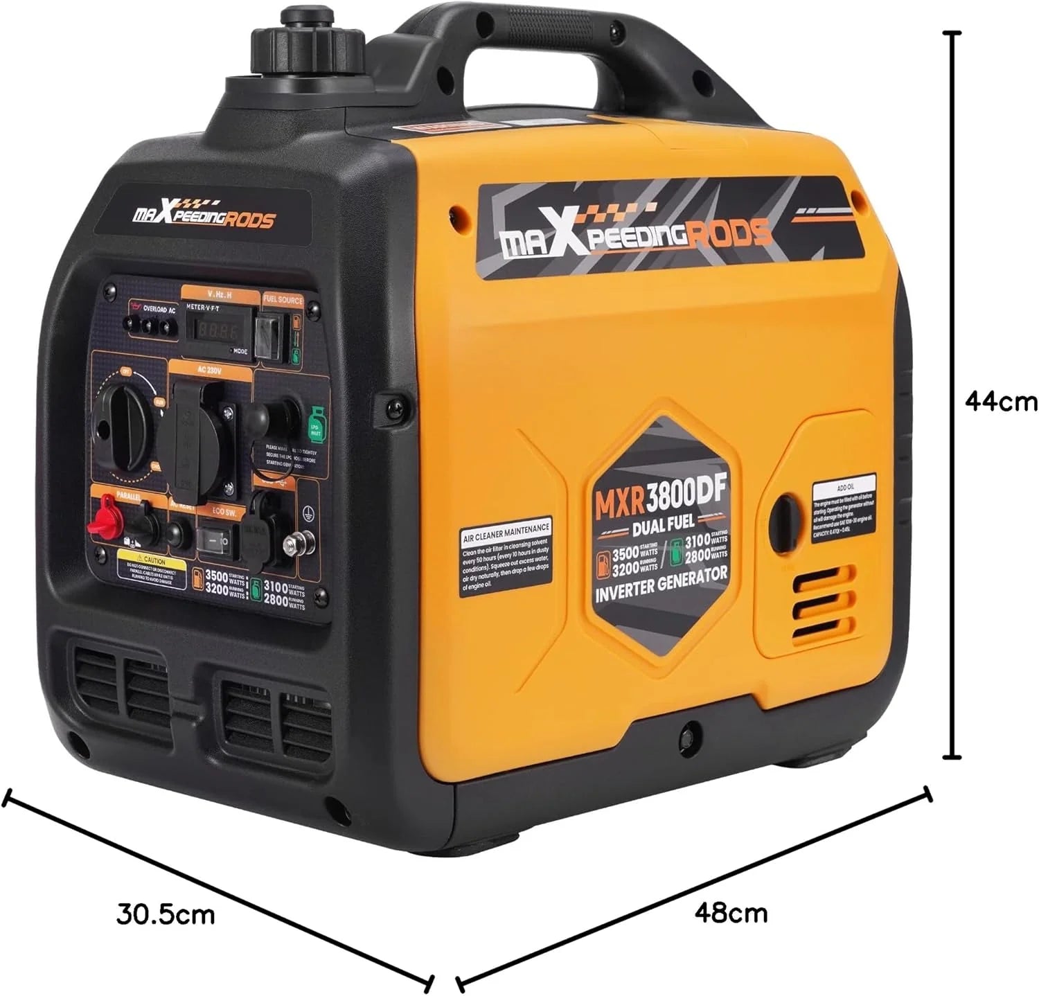 maXpeedingrods Inwerterowy generator prądu, 2000 W, benzynowy, 4-suwowy, z gniazdem USB i gniazdami 230 V, cyfrowy wyświetlacz, kompaktowy i lekki, na kemping, do podróży na świeżym powietrzu, kampera