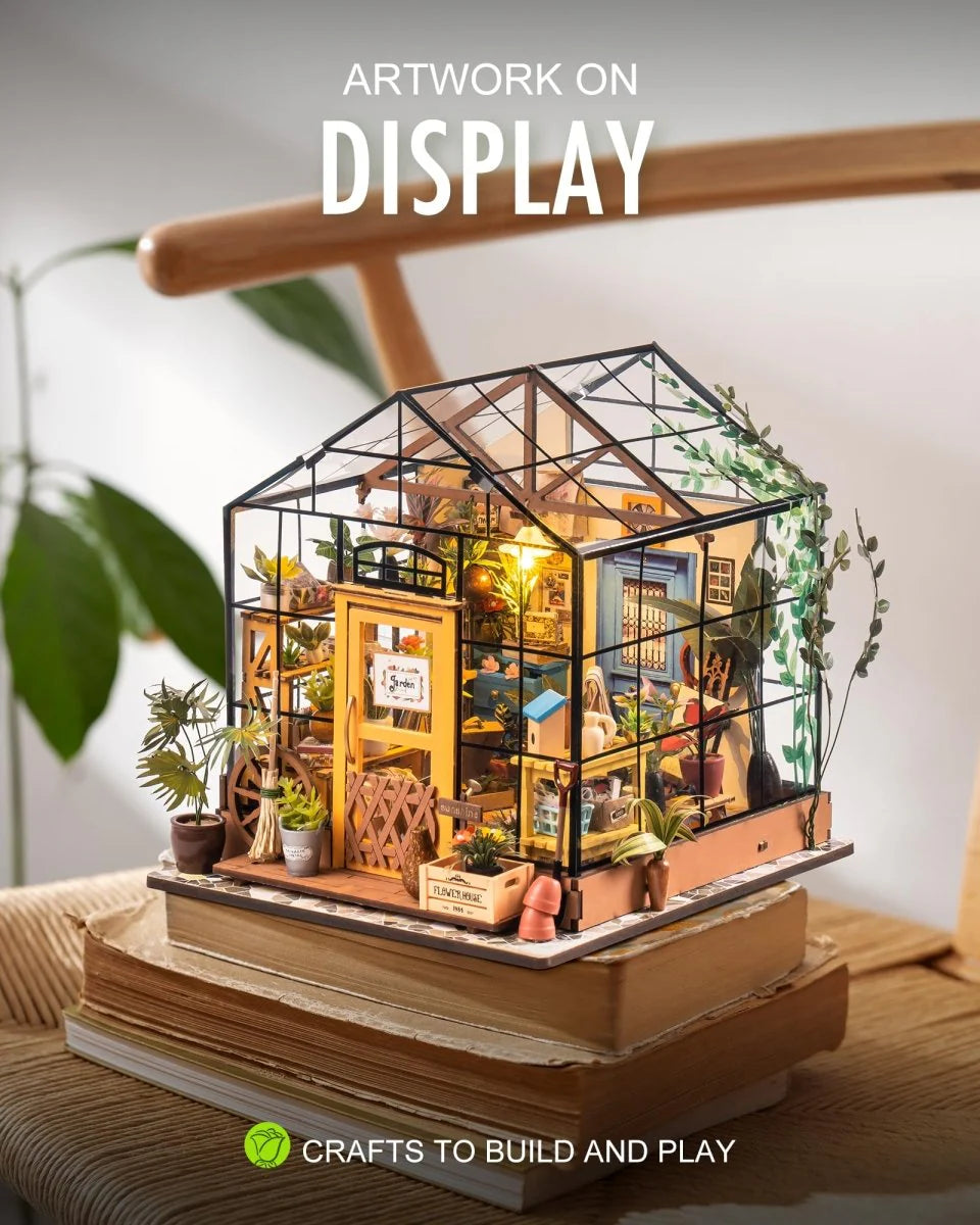 Miniature Greenhouse Kit with Lights, Book Nook Craft for Adults