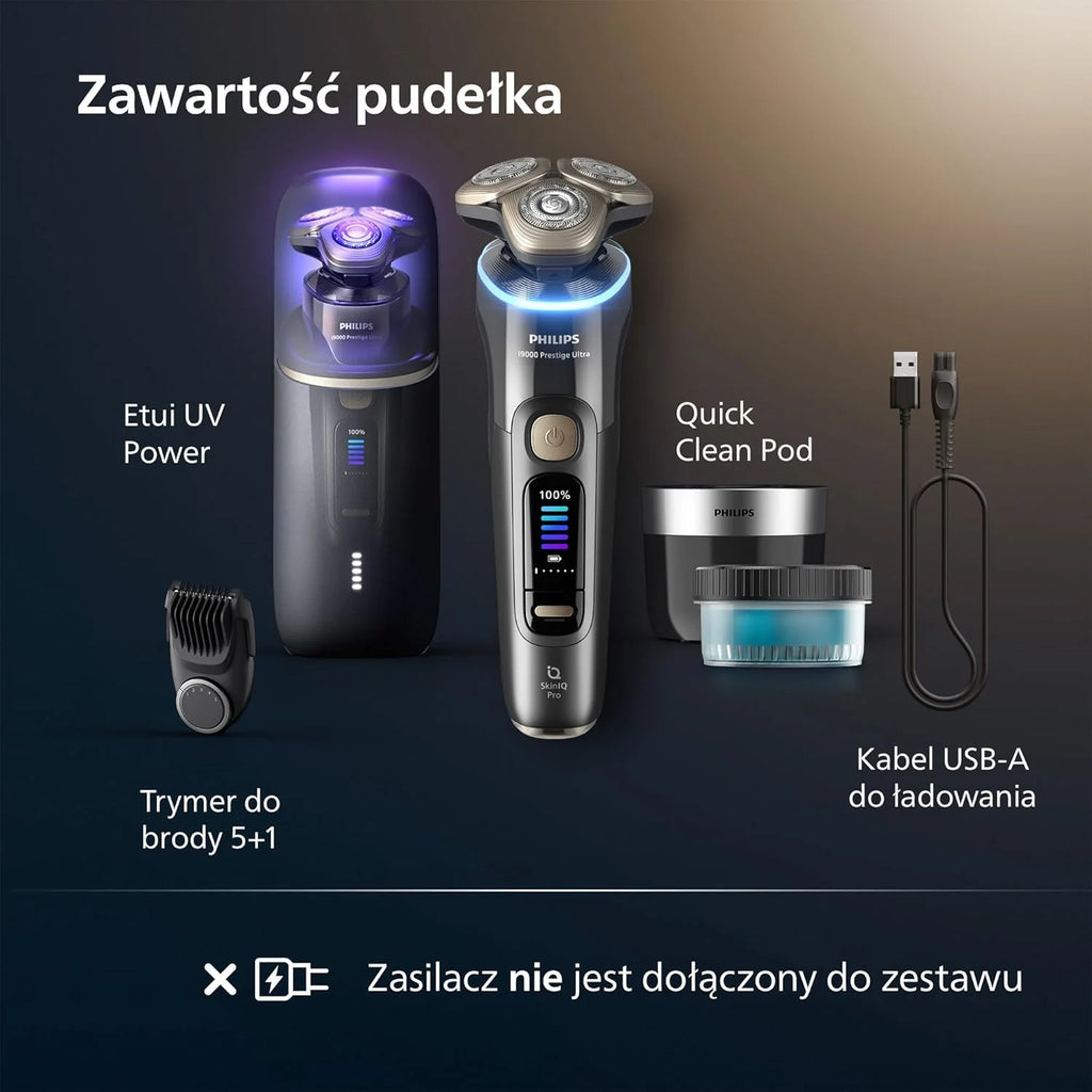 Philips Shaver i9000 Prestige Ultra, golarka elektryczna do golenia na sucho i mokro z technologią Skin IQ Pro, System Triple Lift & Cut, obrotowe 360º ostrza, 5 trybów golenia, Model XP9402/46